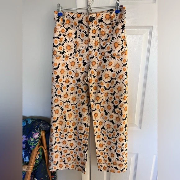 MAEVE The Colette Wide Leg Cropped Pants in Daisy - Picture 3 of 5